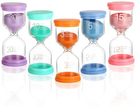5-teiliges sanduhren Set für Kinder in Macaron-Farben – Glas-Timer mit Sanduhr 5 Minuten, Sanduhr 10 Minute, Sanduhr 30 Minute, perfekt als Sanduhr zähneputzen Kinder, Lernhilfe & Dekoration.