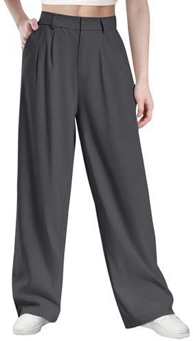 Glacspyg Donna Autunno e Inverno Pantaloni Casual a Vita Alta Tessuto in Poliestere Elastan ad Alta densità Pantaloni da Lavoro Eleganti e Raffinati con Tasche Grigio Scuro M