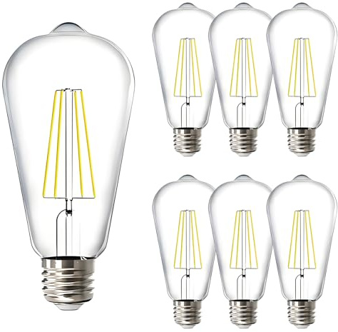 HUAMu Ampoule à filament LED E27 ST64 4W, Equivalent à Ampoule Incandescente 40W, 400Lm, Lampe Rétro Edison de Verre Transparent, 6500K Blanc Froid, Non-dimmable, Lot de 6