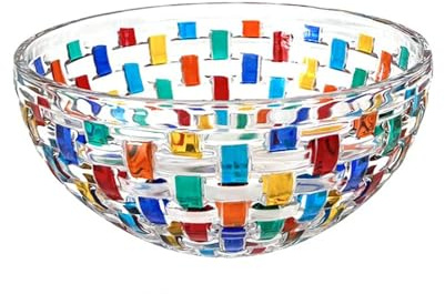 Puremagics Insalatiera grande dipinta a mano in cristallo colorato, diametro 20,3 cm. Ciotola decorativa in vetro per casa, ufficio, decorazione per matrimoni, frutta, snack, dessert, server.