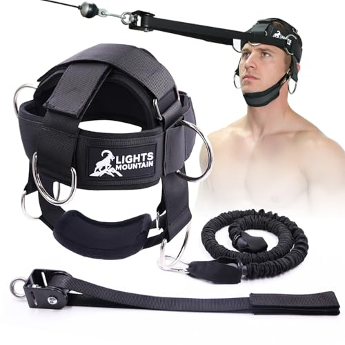 Adjustable Neck Harness with Pulley System & Resistance Bands – Multi-Directional Neck Weight Lifting Training for Strength, Stability & Posture – Padded Head Strap for Athletes & Fitness (Black)