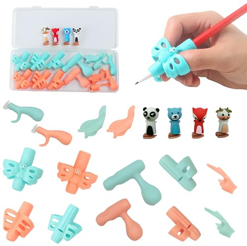 Lot de 18 porte-stylos ergonomiques pour enfants, aide à l'écriture pour stylos, corrige la posture d'écriture, poignée en silicone sûre pour droitier/gaucher, idéal pour l'école et la maison (enfants