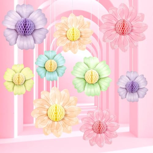 9 Pezzi Fiori di Carta per Decorazioni Margherita Fiori Carta Crespa da Appendere Pompom Carta Velina Decorazione per Compleanno, Matrimoni, Baby Shower, Feste in Fiardino