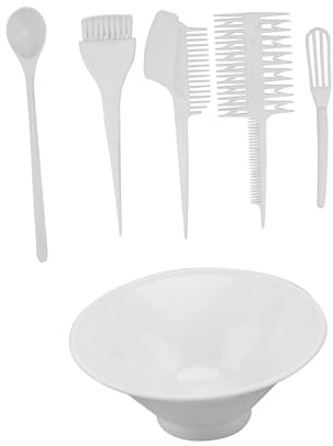PLAFOPE 6Pcs Hair Dye Kit Bowl, Comb and Brush, Plastic White Highlight Tools Set for DIY Colouring and Professional Salon Hairdressing