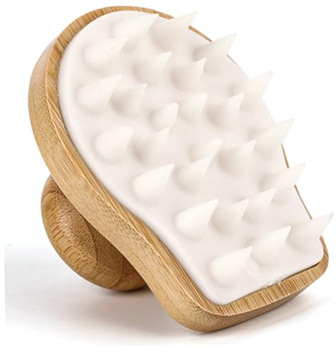 Massaggiatore per cuoio capelluto in silicone, spazzola per shampoo massaggiatore per cuoio capelluto - Manico ergonomico in legno, scrubber detergente per la cura dei capelli bagnati e asciutti
