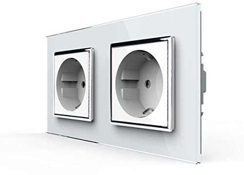 Livolo Schuko Steckdosen Module Doppelsteckdose Wandsteckdose mit 2-fach Glasblende in weiß