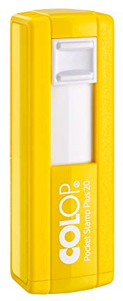 stempel-fabrik – Colop Pocket Stamp Plus 20 GELB Stempel mit Wunschtext personalisieren – selbstfärbender Taschenstempel als Namensstempel, Adressstempel & Co zu verwenden (38 x 14 mm | 4 Zeilen)