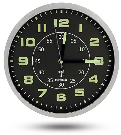 FISHTEC Reloj de Pared de diseño Moderno, péndulo de Pared con números Grandes, radiocontrolados, Doble Pantalla con Horas y Minutos, Cocina, la Oficina, el salón y el Dormitorio, 30 cm, Gris