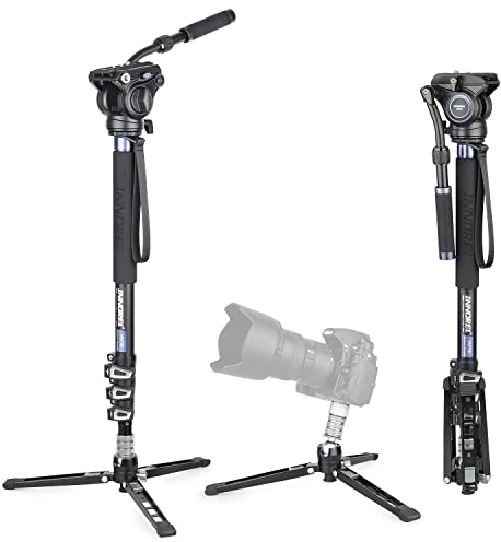 Monopod, INNOREL VM70K Trípode Monopod para Video Profesional Cámara Telescópica de Aluminio CNC Monopod con Cabezal de Fluido y Base de trípode de 3 Patas, Cargue hasta 6kg