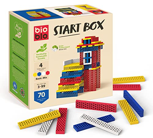 bioblo Nachhaltige Bastelklötzchen aus Holz Start Box Basic Mix mit 70 Stück | Bunte Bauklötze für Kinder ab 3 Jahren, Weihnachten, Holzklötze, Holzbausteine Natur