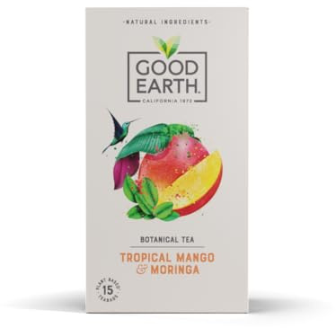 Good Earth Tea Co. Tropical Mango & Moringa Tea Bags – Fruit Flavoured Herbal Blend with Mango, Moringa, Rose and Green Tea – 15 Plant-Based Teabags