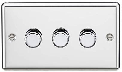 Knightsbridge 3G 2 Way 10-200W (5-150W LED) Trailing Edge dimmer - Rounded Edge Polished Chrome