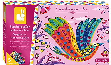 Janod - Coffret Sequins à Coller Jardin Merveilleux - Les Ateliers du Calme - Kit Loisir Créatif Enfant - Apprentissage Motricité Fine et Créativité - Dès 5 ans, J07946, Colorés