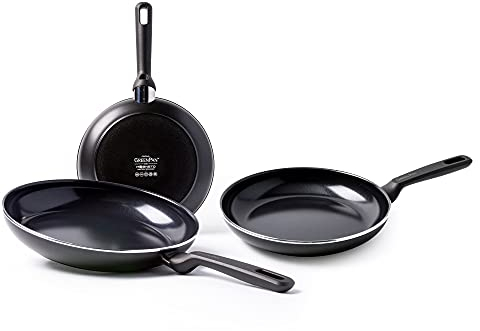 GreenPan, Memphis Set de Poêles à Frire Antiadhésives en Céramique - 20 cm + 24 cm + 28 cm, Noir