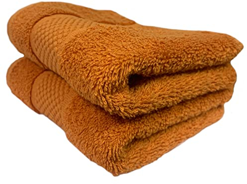 Sue Rossi Guest Towels 30 x 50cm Set Of 2, Organic Turkish Combed Cotton, 600gsm Thick, Soft & Absorbent Bathroom Or Kitchen Small Hand Towel, Face Cloth (Orange, 2)
