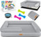 Lovpet® Orthopädisches Hundebett Hundekissen Hundekorb Relax, Inkl. Napf + 3X Kauknochen, Hundesofa für Kleine, Mittelgroße & Große Hunde, Bezug abnehmbar und waschbar, 91x71x22cm Grau
