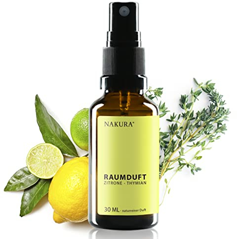 NAKURA® Bio Duftspray, Raumspray, Lufterfrischer ZITRONE - THYMIAN Bio 30 ml - natürliches Bio Air Spray aus reinen ätherischen Ölen - Raumduft ohne Chemie