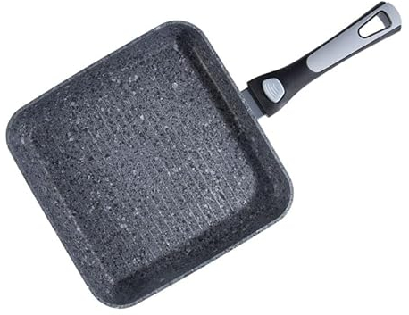 HOUSZY Griddle Pan with Removable Bakelite Handle-26cm, Non-Stick Granite Coating Grill Pan– for Induction Hob, Gas, Electric Cooktops