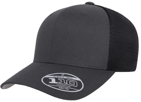 Flexfit 110 Trucker Mid-Profile Snapback Cap - One Size - Charcoal/Black