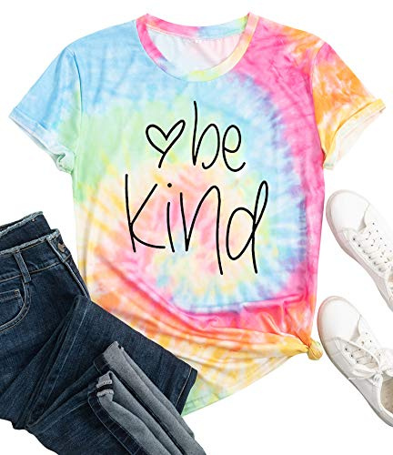 tiorhooe Batikskjorta dam Be barn gradient regnbåge t-shirts kvinnor inspirerande lärare korta ärmar, Tie-dye1, L