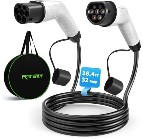 RTSKY Cavo Ricarica Auto Elettrica Tipo 2, modalità 3 / 32A / 22 kW / 3 Fasi / 5m, con Spina Tipo 2, Impermeabile e Certificato CE, con Borsa da Trasporto