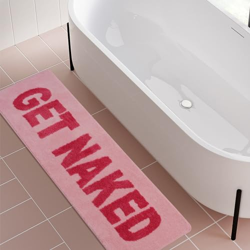 Ragelion Badematte Get Naked Bath Mat Badteppich Badezimmer Bad Teppich rutschfest Waschbar (Rosa, 150 x 50 cm)