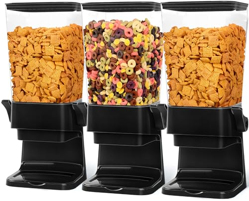 Cereal Dispenser Countertop 3pcs,5.5L Cereal Containers Storage Dispenser for Pantry,Dry Food Storage Rice Containers,Candy Dispenser,Snack Organizer Machine for Grains, Nuts,Oatmeal, Pet Food Black