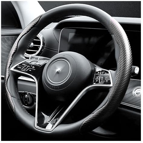 Carbonfaser Auto Lenkradbezug,Sicheres und Rutschfestes Auto Zubehör für Männer und Frauen,Universelle 38-Zentimetern-Auto Lenkradbezug,Lenkradscho für Autos,Tolle Geschenke (Schwarz)