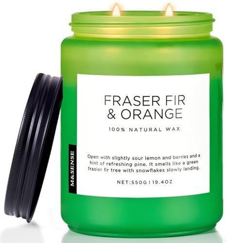 M&SENSE Fir & Orange Large Soy Candles for Home Scented，Organic Natural Soy Wax Candle 550g 110 Hour Long Lasting, Christmas Tree Pine Scented Winter Holiday Candle Gift Home Decor