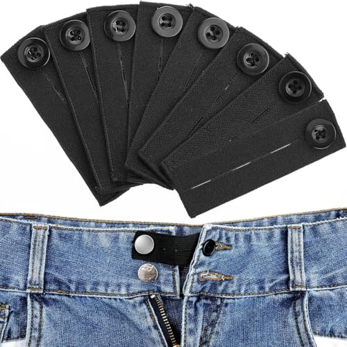 AFCJLTO 8pcs Rallonge de Ceinture pour Jeans et Pantalons, Rallonge Bouton Pantalon Etenseurs de Taille de Pantalons Elastiques Waist Bouton,Extensions de jeans pour homme et femme,3 fentes