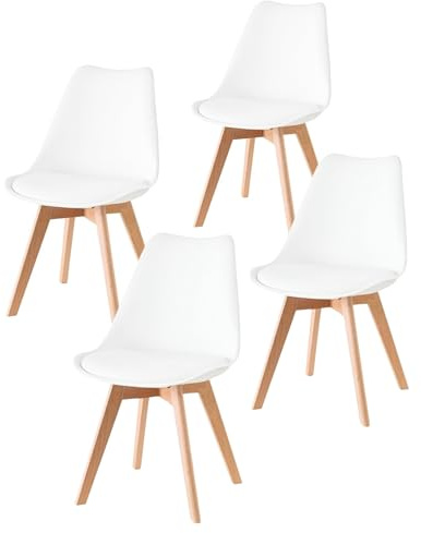Import Trade - Set di 4 Sedie Sala da Pranzo, Sedie da Cucina con Gambe in Legno di faggio, Sedia elegante in polipropilene con seduta comoda imbottita, Resistente e facile da pulire (Bianco)