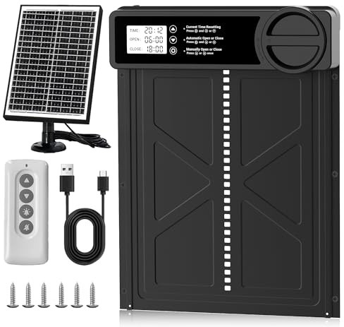 Puerta Gallinero Automática Solar, con Función Manual y Temporizador, Puerta Automática Gallinero con Energía Solar Anti-aplastamiento | Control Remoto | Gran Panel Solar | Batería de Alta Capacidad