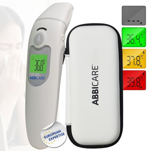 Multifunction forehead and ear thermometer with rigid case ABBICARE™ | Special baby mode ultra accurate and fast 1sec contactless | Professional infrared thermometer adult kids babies room