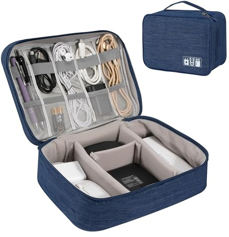 Tunejoy Elektronische Tasche Groß Elektronik Zubehör Organizer Tragbar Kabeltasche Wasserdicht für Kabel SD-Karten Festplatte Power Bank USB Sticks Dunkelblau