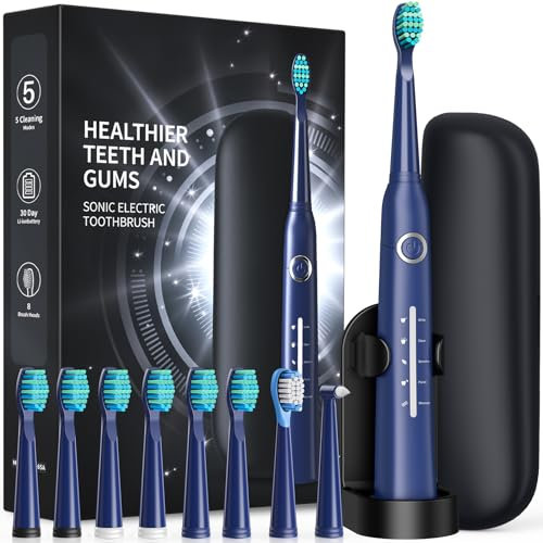 Electric Toothbrush for Adult, Sonic Toothbrushes with 8 Brush Heads 40000 VPM 5 Modes, Sonic Toothbrushes Fast Rechargeable 4 Hours Last 30 Days