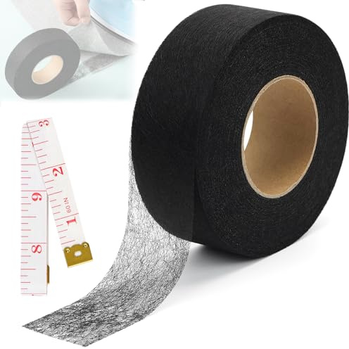 LPZMPZ Orlo Svelto Termoadesivo Forte, Nastro Termoadesivo per Tessuti, Orlo Adesivo per Tessuti con Nastro di Misurazione per Giuntare Tessuti, Pantaloni, Tende, Jeans, Vestiti (Nero)