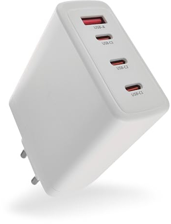 EMOS - USB-A/3xC Ladegerät PD 120W - vierfaches USB-Netzteil mit GaN Technologie - Euro-Adapter USB-C+A - 120W-USB-Ladestecker PowerDelivery für Handy, Tablet, Notebook - 5-21 V, max. 5 A - Weiß