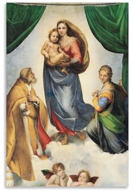 WAONZZAI Poster con stampa artistica su tela, motivo: Madonna Sistina, 1513, Raffaello Sanzio Raffaello, decorazione per la casa, senza cornice, 20 x 30 cm