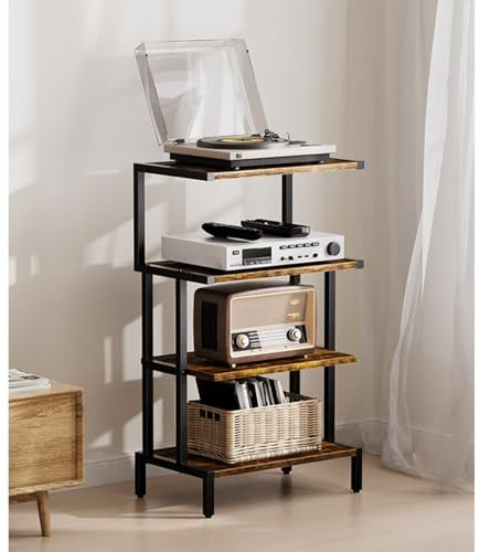 SRNSAEB HiFi Rack HiFi Regal 4-stufiger AV-Komponentenständer, AV-Medienständer, rustikaler brauner Spielekonsolen-Regal-Organizer, hölzernes Stereo-Audio-Rack für DVD-Player/Spielekonsole