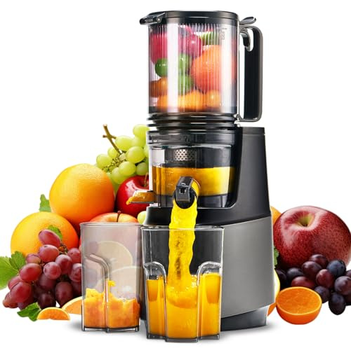 MAISON HUIS Estrattore Frutta e Verdura, Slow Juicer con 13,5cm Extra Grande Contenitore per Frutta e Verdura Intera, Facile da Pulire,Grigio