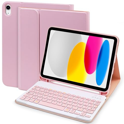 Lupxiu Coque Clavier pour iPad 10/11Ème Génération (10.9 Pouces 2022/11 Pouces A16 2025)-AZERTY Layout Keyboard Magnétique Ultra-Coque Clavier Amovible sans Fil pour iPad 11/10 Gén-Rose