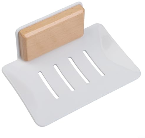 GLFLOW Porte-savon en noyer naturel pour montage mural avec drainage intégré, améliore la fonctionnalité de la salle de bain et économise de l'espace sur le comptoir (bois + blanc)