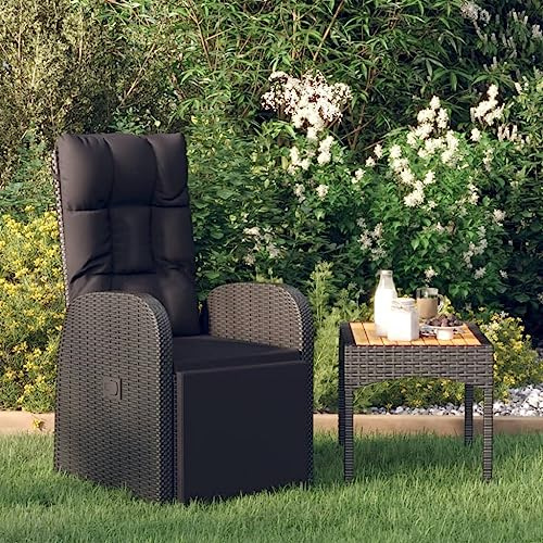 KTHLBRH Fauteuil inclinable extérieur en rotin synthétique avec coussin, acier avec revêtement en poudre, dossier et repose-pieds réglables, résistant aux intempéries, facile à nettoyer