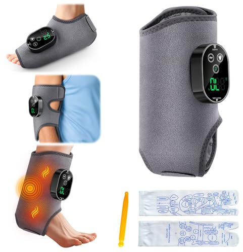 Updated 4-in-1 Foot Massager with Heat, Circulation Booster for feet Legs Knees & Ankles, Cordless Calf Heating Pad, 6 Heat Levels 3 Vibration Modes 3-Speed Timer, with Extension Belt & 3000mAh Grey