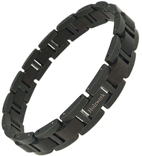 Holzwerk - Bracciale in legno naturale per uomo e donna, bracciale in legno da uomo, marrone, nero, anticato, regolabile, con accorciatore e scatola