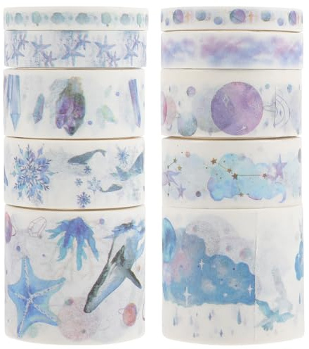 Artibetter Ensemble de Rubans Washi Repositionnable Papier 8 Pièces 8 Rouleaux Coloré, Amovible Facile à Peler Couper, pour Scrapbook et Paquet à Dos