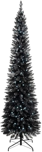 WeRChristmas Pre-Lit Pencil Christmas Tree with 180 LED Lights, 6.5 feet/1.95 m - 25 x 25 x 213 cm, Black