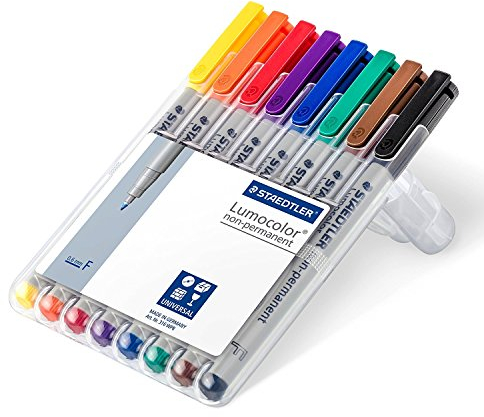Staedtler 316 WP8 Lumocolor Universalstift F-Spitze, circa 0.6 mm, non-permanent, 8 Stück in aufstellbarer Staedtler Box (8-fach sortiert | 1 Box, F-Spitze | non-permanent)