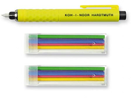 Koh-I-Noor Schneiderkreidestift - 2 Stück mit 6 Ersatzminen Schneiderkreide Set Schneider Kreide grün rot blau weiß gelb violett
