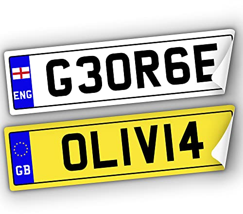 2x KIDS NUMBER PLATES FOR RIDE ON and KIDS ELECTRIC CAR | SELF ADHESIVE (140mm x 35mm) CHILDREN'S ELECTRIC RIDE ON CAR, TRIKE, BIKE, MOBILITY SCOOTER | Personalised Number Plates | Kids Number Plates